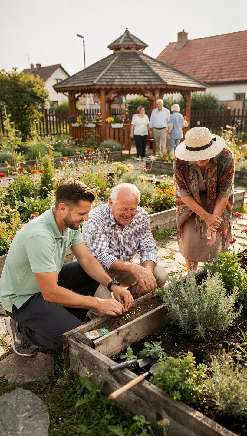 Zestaw materiałów edukacyjnych dotyczących zdrowia seniorów na stole w domu opieki.